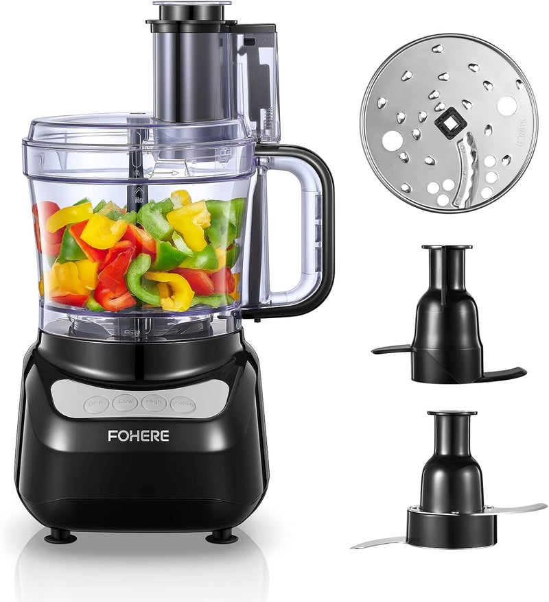 FOHERE Food Processor, 12 Cup, 2-in-1 Feed Chute Food Chopper & Meat Grinder, 500 Watt Motor, BPA Free, Stainless Steel, Procesador de Alimentos for Mincing, Dicing, Shredding, Puree & Kneading Dough - Image 1